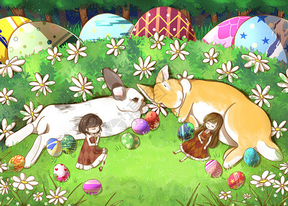 复活节兔子和女孩图片