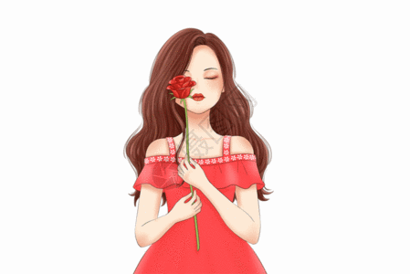 拿玫瑰的红衣女孩GIF图片
