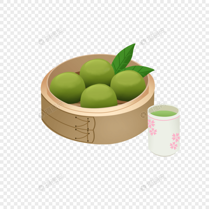 清明节青团茶水卡通元素图片
