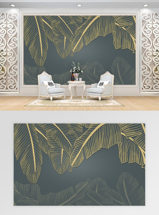 金色植物花边北欧抽象植物风壁纸模板