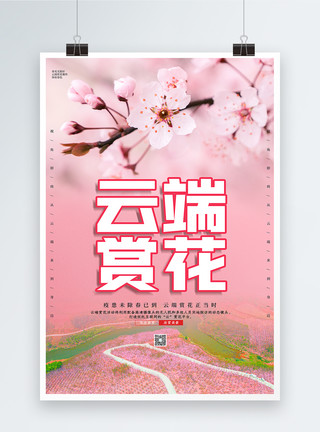 樱花风景粉色云端赏花旅游海报模板