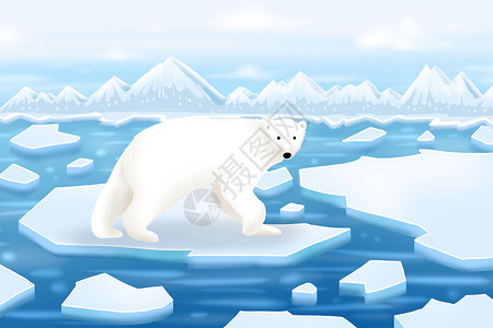 融化的融化冰块上的北极熊插画