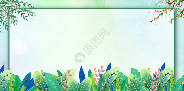 绿色春天边框春天背景设计图片