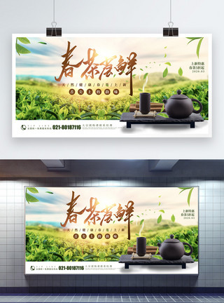 美味中国绿色春茶尝鲜促销展板模板