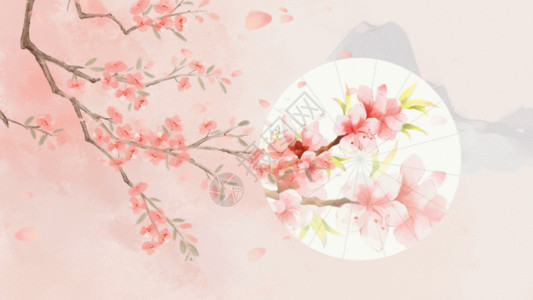 桃花绽放季节春天唯美桃花油纸伞背景GIF高清图片
