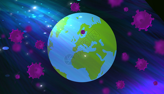 蓝色世界地图背景病毒全球蔓延插画