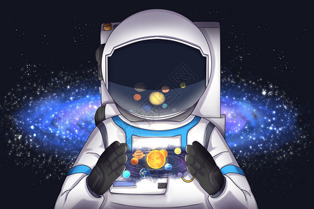 航天空间站宇宙中的宇航员插画