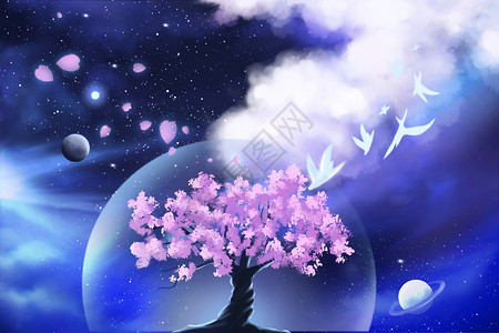 天境祁连梦幻夜境之永生树插画