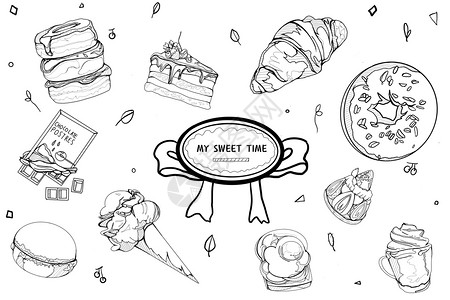 三明治手绘甜点时光可爱简笔画插画插画