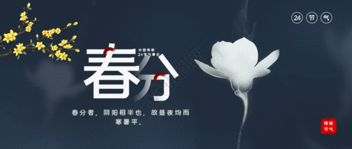 中国风春分节气公众号封面配图GIF图片