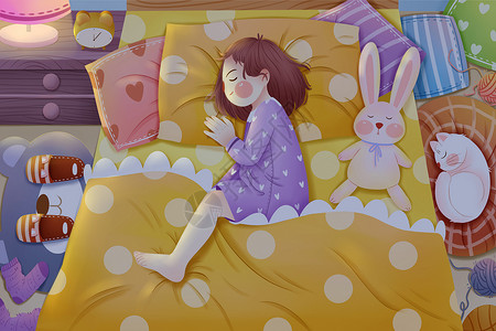室内手绘效果图世界睡眠日小女孩手绘插画插画