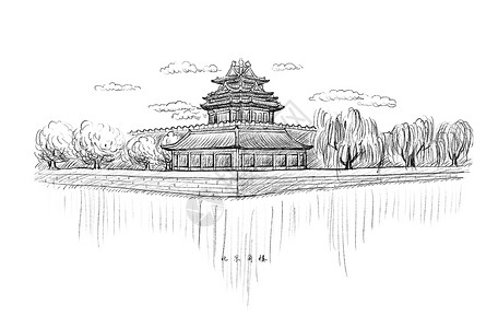 白色北京北京角楼插画