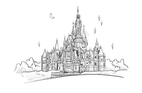 素描城堡古城堡风景速写插画