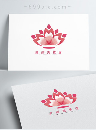 粉色风景粉色几何红颜美妆店logo设计模板