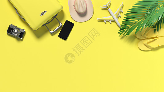 黄色太阳帽创意旅行场景设计图片