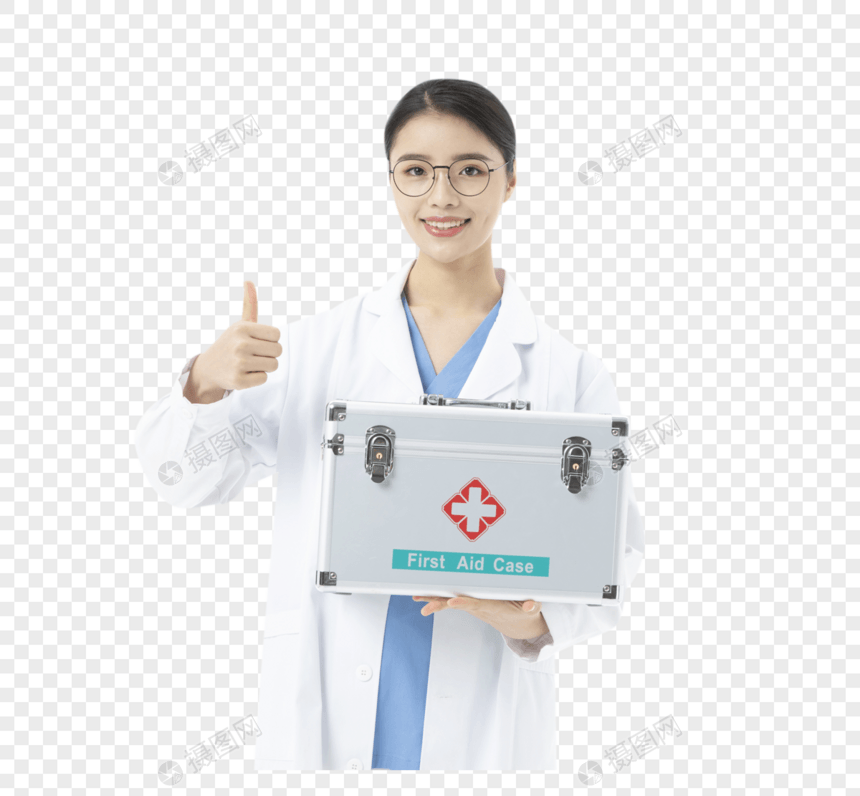 女性医生拿着医疗箱点赞图片