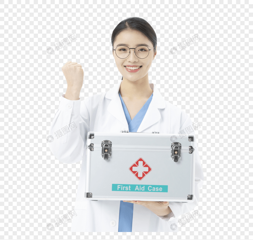 女性医生拿着医疗箱加油手势图片