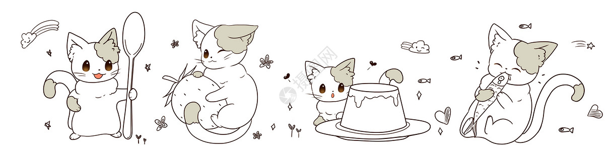 猫咪酸奶布丁猫咪手账胶带贴纸装饰插画