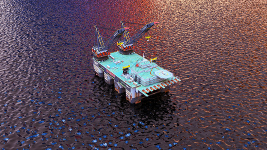 海洋开采3D石油开采场景设计图片