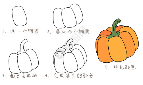 步骤和楼梯南瓜简笔画教程插画