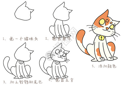 小孩点炮猫咪简笔画教程插画