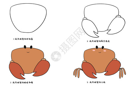 儿童美术教育螃蟹简笔画插画