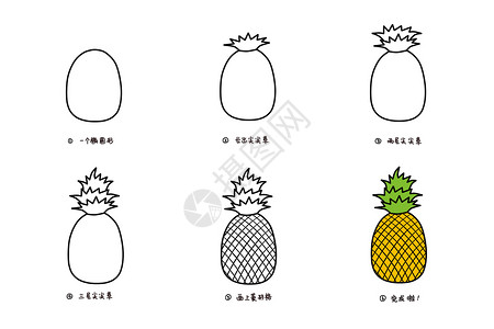 菠萝简笔画教程插画