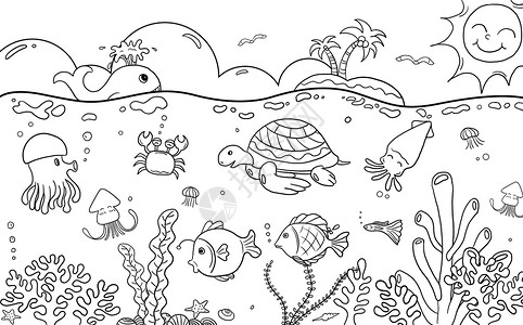 少儿早教班海洋世界简笔画插画