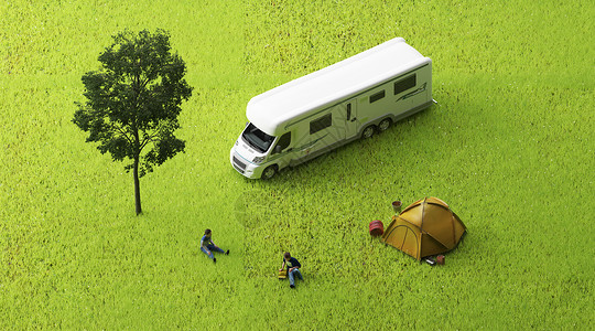 草地帐篷创意春游场景设计图片