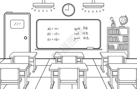 培训环境学校教室场景简笔画插画