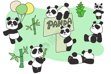 可爱大熊猫元素简笔画背景图片