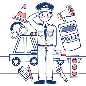 警车开道简笔画警察叔叔插画插画