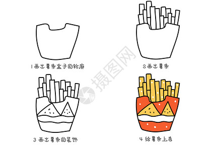 食品简笔画薯条简笔画教程插画