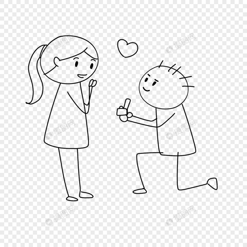 求婚的小人简笔画图片