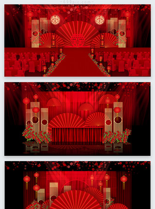 福音堂新中式中国风喜庆红色婚礼效果图模板