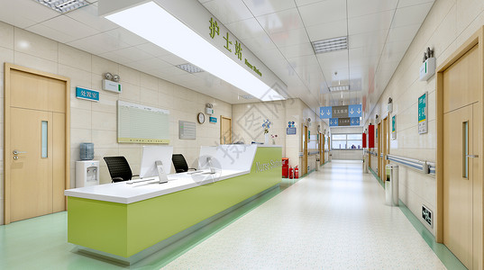 绿色医院医院护士站场景设计图片