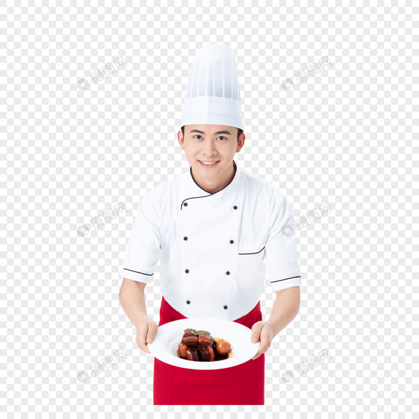 厨师手捧红烧鱼菜品图片