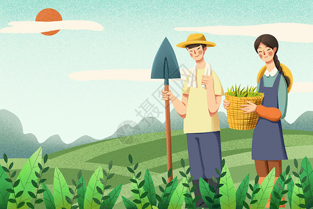 劳动节田野间的农民背景图片