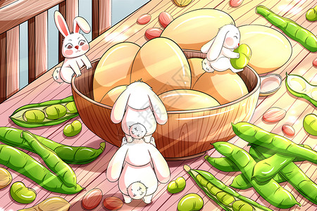 蛋香蚕豆手绘立夏蛋与蚕豆插画插画