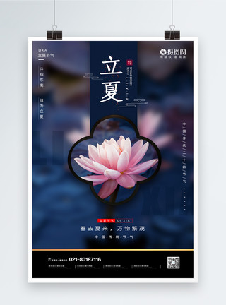 中国传统荷花立夏节气海报模板
