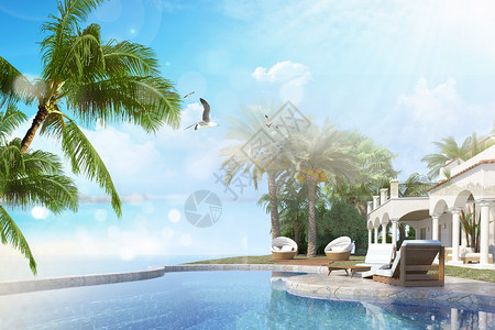 椰子树海边度假设计图片