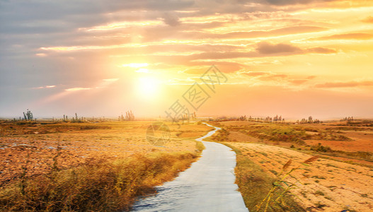 草地溪流乡村公路背景设计图片