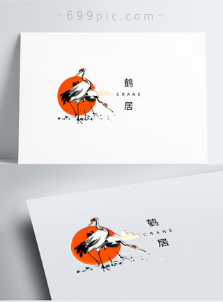 下降箭头图标中国风仙鹤图标logo设计模板