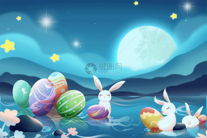 复活节兔子和彩蛋GIF图片