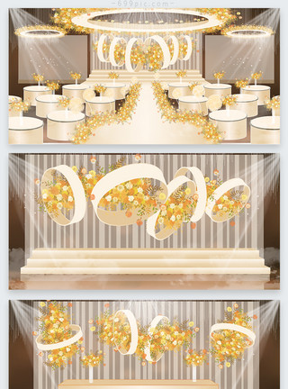 室内立体效果图淡黄色简约婚礼效果图模板