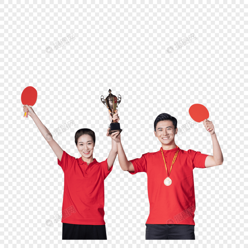 举奖杯庆祝的乒乓球运动员图片