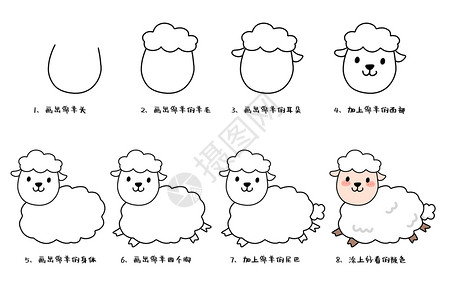 绵羊简笔画教程图背景图片