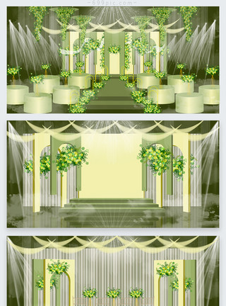 婚礼效果图设计牛油果绿婚礼效果图模板