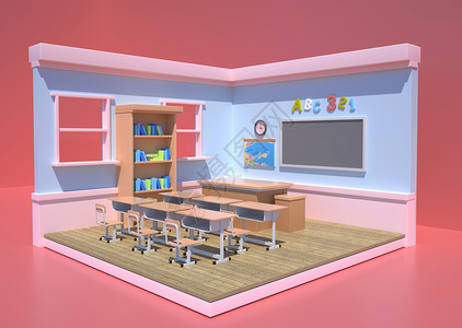 粉色学生书包创意教室场景设计图片