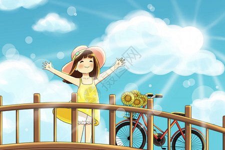 阳光夏日桥上的女孩图片
